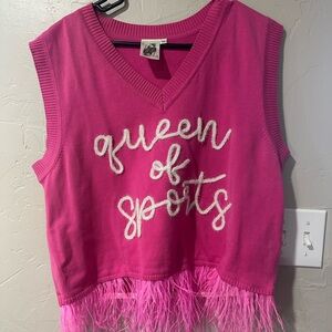 QUEEN OF SPARKLES Pink Sleeveless Sweater “Queen of Sports” Football Sweater